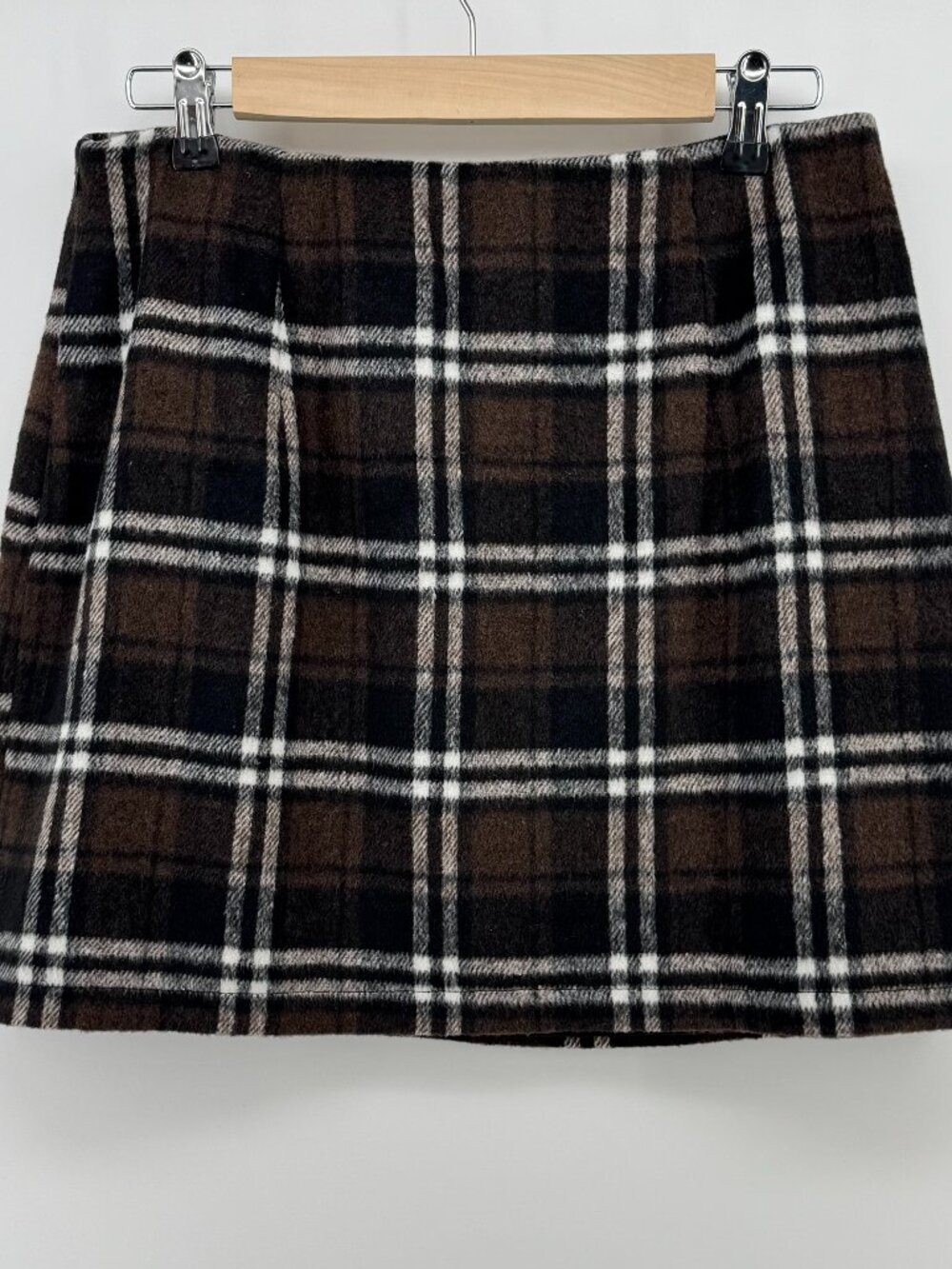 I Brand Women M Brown Black Plaid Wool Blend Mini Skirt Lined Y2K Dark Academia
